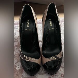 Fendi Platform Leather and Python Pump - Size 38 - Size 7.5 US